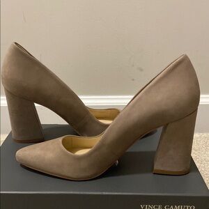 Brand New Vince Camuto Women's Taupe Block Heel Pumps